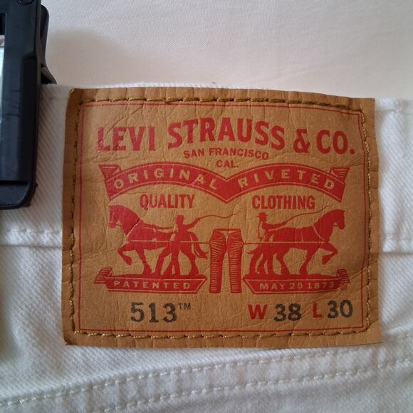 NWOT 513 Levi Strauss Men White Long Slim Straight Denim Size-W38-L30 - Picture 3 of 11